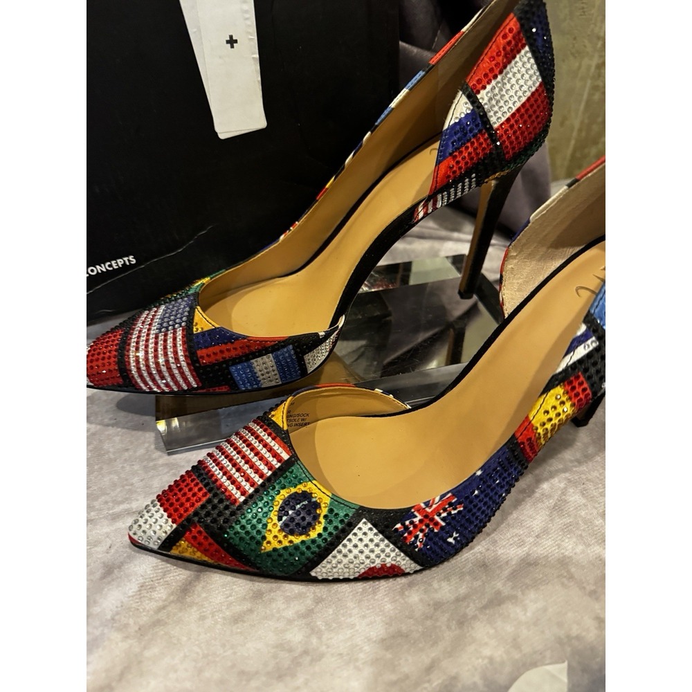 Inc‎ Kenjay D'Orsay Stiletto Heels World Flag International Pumps Size 7.5 - Picture 3 of 9